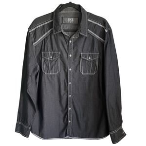 BKE Men's Standard Fit Shirt Sz XL Long Sleeves Contrast Stitching Gray Western